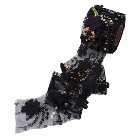 Tulle-kangas DIY-askarteluun, kulutuksenkestävä, pieni salama, kannettava polyesteristä valmistettu paljettitulle-rulla, 6 cm, musta