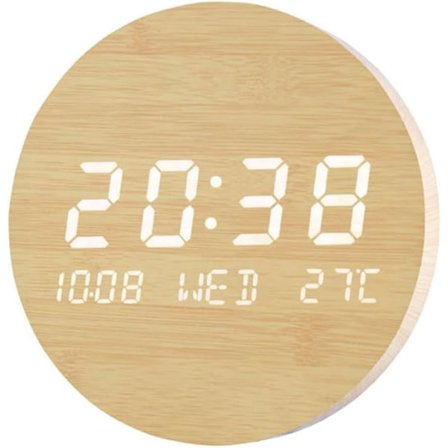 LED Digital Veggklokke med Dato og Temperaturvisning, Tre Silent Klokke for Soverom, Kjøkken, Kontor