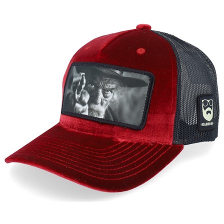 Bearded Man - Rød trucker Caps - Outlaw With Revolver Velvet Red/Black A-Frame Trucker @ Hatstore