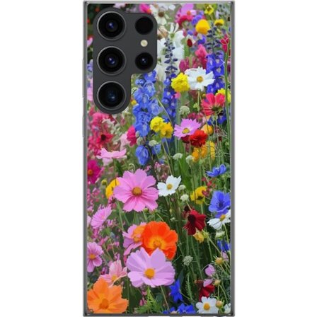 Kompatibelt Mobildeksel til Samsung Galaxy S24 Ultra Blomstrete mobildeksel med sommerlig eng og naturmotiv