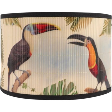 Lampeskjermer Trommel Lampeskjerm E27 Vintage Juteskjerm Fuglemønster Lysekrone Lampe Utskiftbart Lys, 30X30x20CM - Khaki