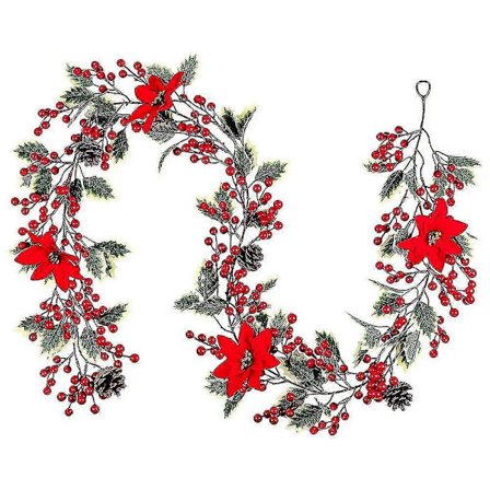 1,92 m Punainen Marja Joulu Garland, Keinotekoinen Joulutähti Garland, Joulu Marja Garland Männyn Kanssa