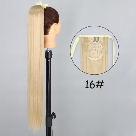 34 tommer syntetisk hestehale hårforlængelsesclips i falsk paryk-hårstykke Blond viklet rundt Pigtail Lang glat overhead hestehale