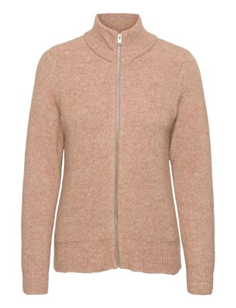 Slflinna-Mia Ls Knit Highneck Cardigan B Brown Selected Femme