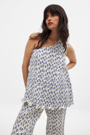 Handpicked x NA-KD Plisserad topp med en axel - Sommarset - Blommig - EU 40