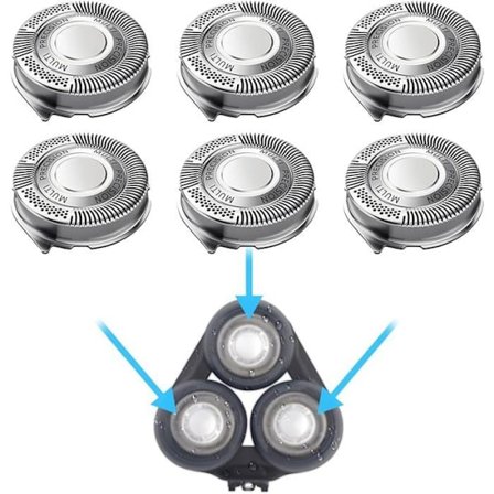 VUSZR 6 PCS SH50/52 Reservdelar Kompatibla med Philips Serie 5000/6000 (Rakhuvuden Runda) Inte Kompatibla Med MEKANISK RAKKNIV