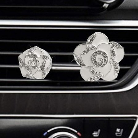 Bling-dekoration til bil, bling-bilinteriørtilbehør, luftventilationsåbning, funklende rhinsten, diamantklemme - hvide blomster (1 par)