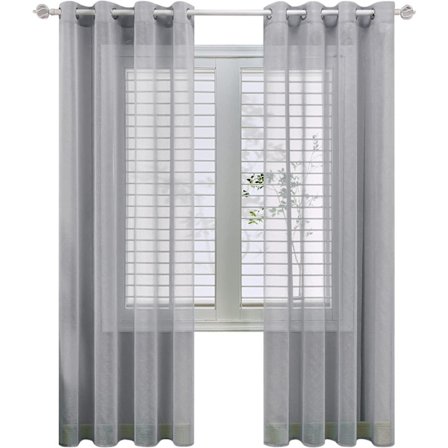 Sæt med 2 grå voilegardiner i linned E, 150x250 cm (bredde x højde)