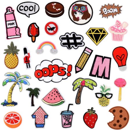 Stryge-på-patch til børn og piger, patchesæt (28 stk.), sy-på