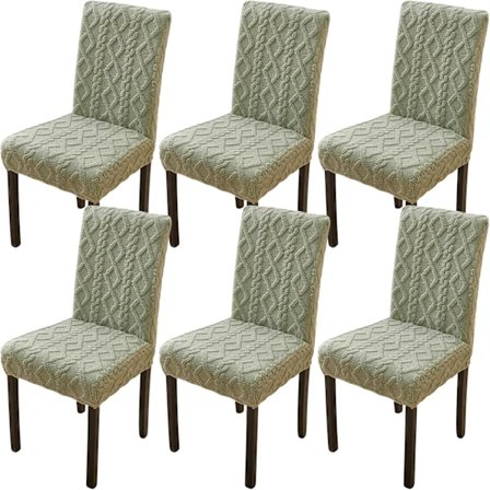 6-pack Geometrisk Jacquard Plysch Matstolsöverdrag Avtagbart Tvättbart Mjukt Luddigt Stolskydd, Grön