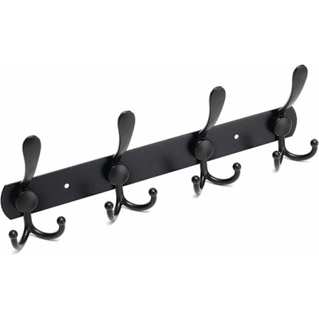 Väggmonterad klädhängare, designer väggmonterad klädhängare med 2-vägs kolstål, solida badrumskrokar för sovrum kontor hall svart (4 krokar)