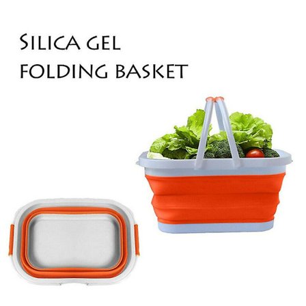 Rektangulär Stor Kapacitet Hopfällbar Silikon Matkorg Hink Förvaringskorg