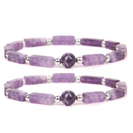2PCS Ametist Kropp Renar Armband Kristall Armband Mager Naturlig Ametist Armband Smycken för Kvinna
