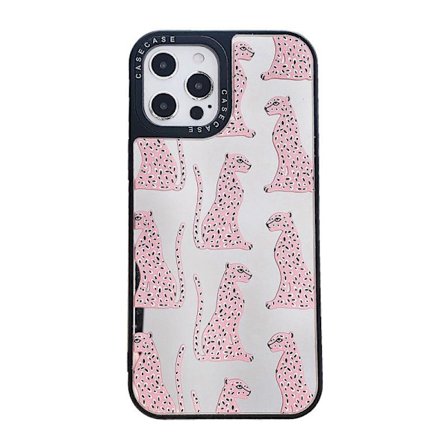 iPhone 13, Pro ja Max läpinäkyvä kuori vaaleanpunaisilla leopardeilla