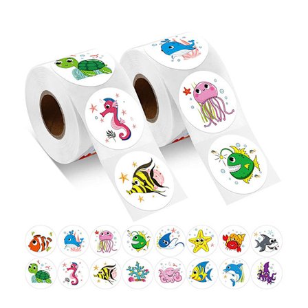 1000 kpl pyöreitä eläintarran, 16 mallia villieläimiä/tilan eläimiä/merieläimiä sarjakuvaopettajan palkintotarroja lapsille,