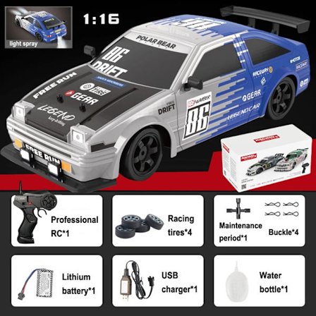 1:16 Ljus Spray Fjärrkontroll Bil GTR Sportbil 4WD Höghastighets Drift Rc Bil 2.4G Trådlös Fjärrkontroll Leksaksbil Barnleksaker