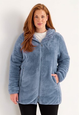 Cellbes of Sweden - Koselig fleecejakke med hette i blå for damer i størrelse 38/40
