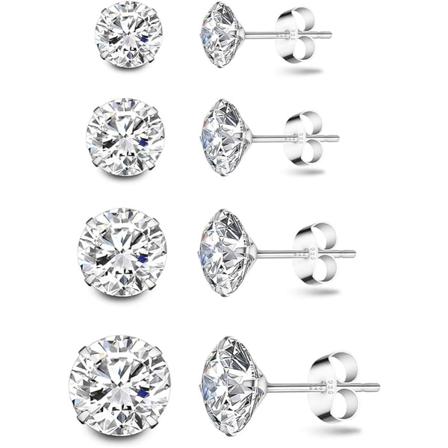 Ørepynt i 925 sterling sølv (diameter 3 / 4 / 5 / 6 mm, 4 par)
