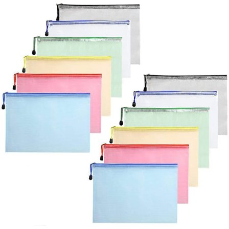 A5 zip- mesh Nätdokument Plastplånboksmappar Dragkedja Plastfickor (pack med 12)