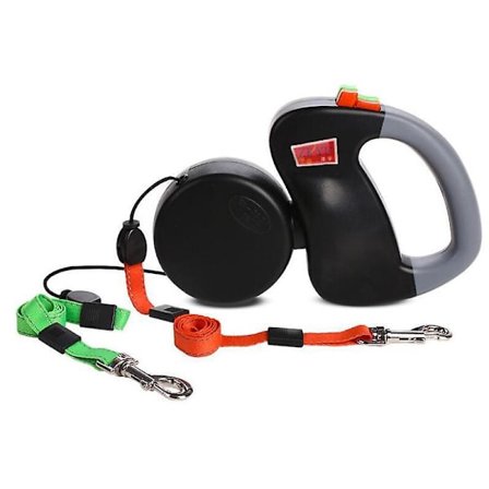 Mimigo Dual Retractable Dog Leash Double-head Lockable Extendable Pet Leash 360 Tangle-free For Two Dogs Walking Training Black Grey Pink