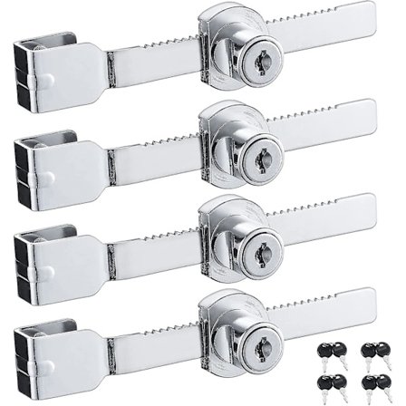 Sæt af 4 Skydedørslåse til Glasdøre, Skuffer, Vitriner, Glasskabe med Kromfinish, Nøgle ens