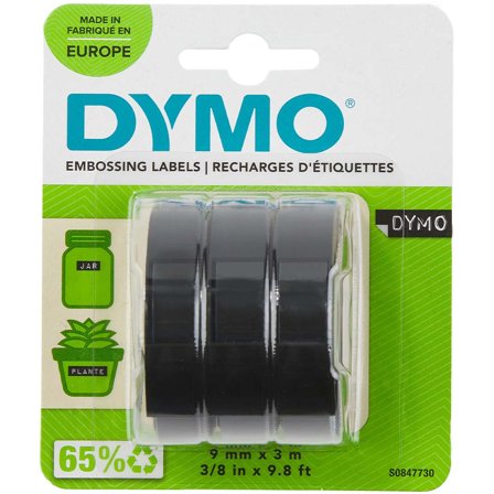 DYMO Självhäftande präglingstejp 9mm x 3m Black 3-pack