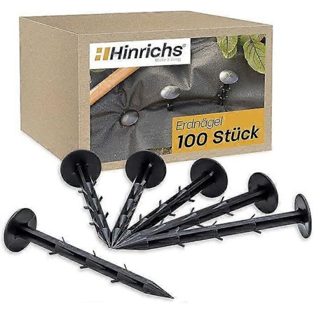 100 Jordspyd - Meget stærkt søm med modhage - 6 modhager - 16 cm lang, 35 mm hoveddiameter - Kunstgræsspyd - Dækbarkfastgørere