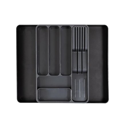 Udvidbar Bestikbakke med Aftagelig Knivblok Effektiv Køkken Skuffe Organizer til Bestik og Værktøj