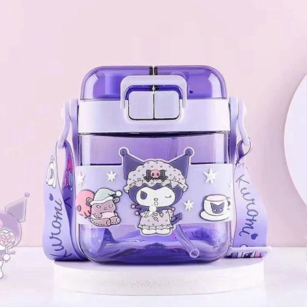 600ML Vattenflaska med Stor Kapacitet, Tecknad Flip Top Vattenflaskor för Kontor, Arbete, Hemma, Sport