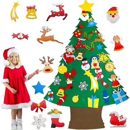 4 fot hög filt julgran för småbarn barn, 34 delar filt snögubbe partyspel