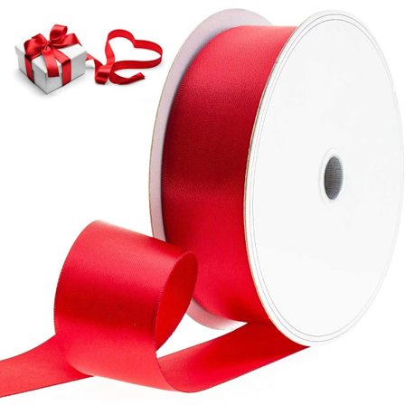 Dobbeltsidig satengbånd for gaveinnpakning og håndverk, rød