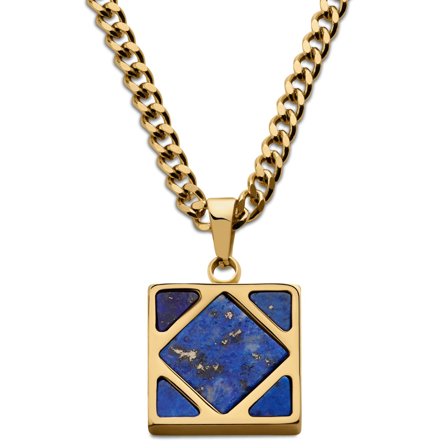 Cruz | Goudkleurige Ketting met Vierkant van Lapis Lazuli voor mannen - Stalen kettingen