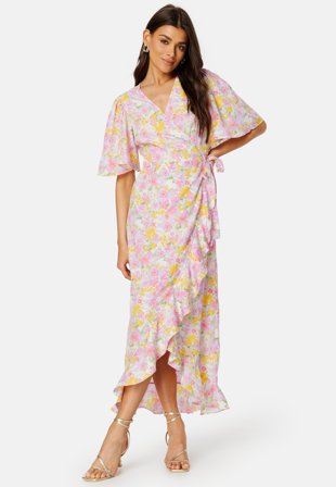 VERO MODA Emma Henna Long Wrap Dress Birch AOP:Asta flowe Klær
