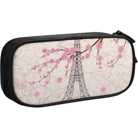 k995 Paris Tower Blomster Trykk Blyant Penn Etui Dobbeltlags Blyantboks Veske Blyantetuier Organizer for Kontor Høgskole Skole Voksen Tenåringsjente 