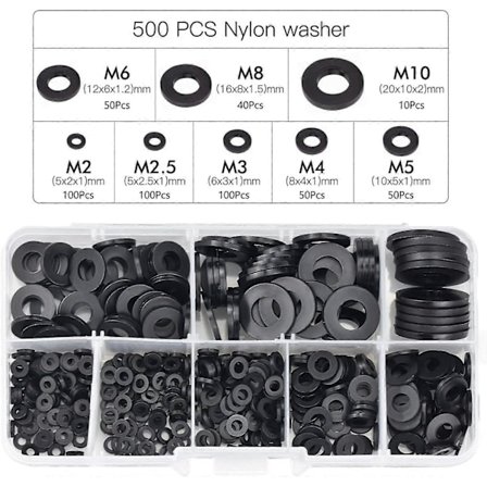 500 stk. sorte plastik spændeskiver låseskiver, M2.5 M3 M4 M5 M6 M8 M10 [db]