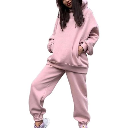 Løs treningsdresssett Fleece hettegenser bukser Casual Sport Suit V