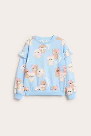 Kappahl | Kuvioitu, röyhelösomisteinen collegepaita Vaaleansininen 122/128 | Vaaleansininen