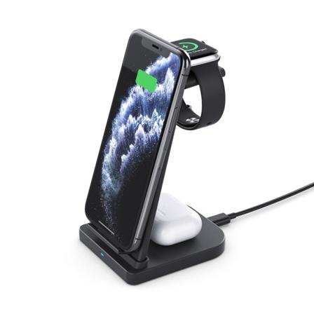 3 I 1 Trådlös Laddningsstation För Telefon/klocka/hörlurar Svart