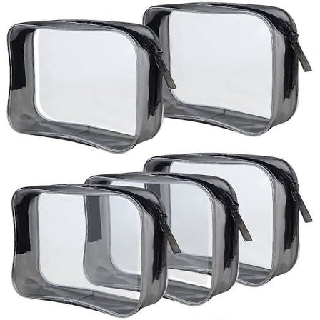 5 Pakker Gennemsigtig Kosmetiktaske TSA Godkendt, PVC Lynlås Toilettaske Bærepose Bærbar Makeup Taske til Ferie Rejser, Badeværelse og Organisering 