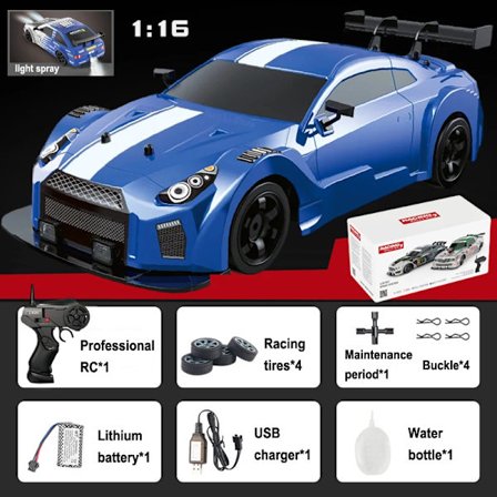 1:16 Ljus Spray Fjärrkontroll Bil GTR Sportbil 4WD Höghastighets Drift Rc Bil 2.4G Trådlös Fjärrkontroll Leksaksbil Barnleksaker