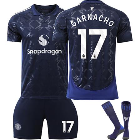2024-2025 Manchester United Bortalag Barn Fotbollströja Set NO.17 Garnacho-Xin XXL