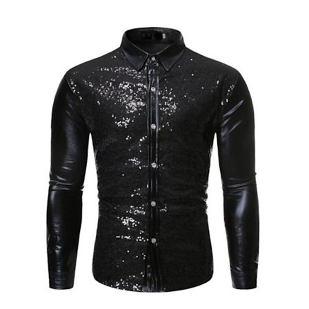 Langermet paljettskjorte for menn for fest black