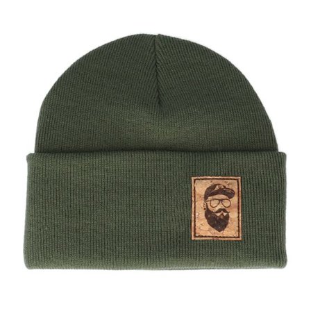 Bearded Man - Grön cuff Beanie - Cap Man Patch Olive Green Beanie @ Hatstore