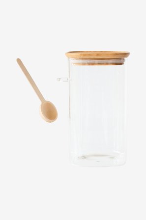 Pebbly - Hög glasburk med bambulock och mätsked - 1400 ml - Transparent - Förvaringsburkar - Från Homeroom