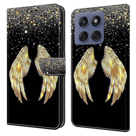 For Motorola Edge 60 Pro 5G Telefondeksel 3D Mønster PU Lær Lommebok Telefon Beskyttelsesdeksel med Holder (Gullvinge)