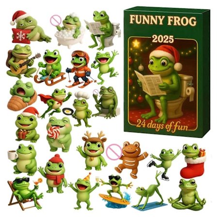 Sjove Frø Julekalendere 2025, 24 Dages Jule Nedtællingskalender, 2D Akryl Frø Ornamenter Juletræsindretning Feriegave