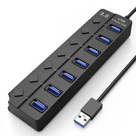 INF USB splitter USB 3.0 hub 5 Gbps 7-ports individuelle LED tænd/sluk-knapper