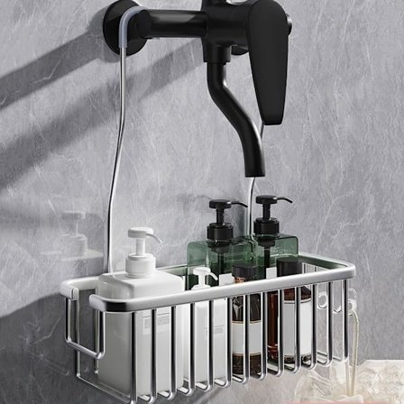 Brusehylde uden boring, badeværelseshængende organizer til shampoo, shower gel - passer til brusearmaturer, intet klæbemiddel nødvendigt