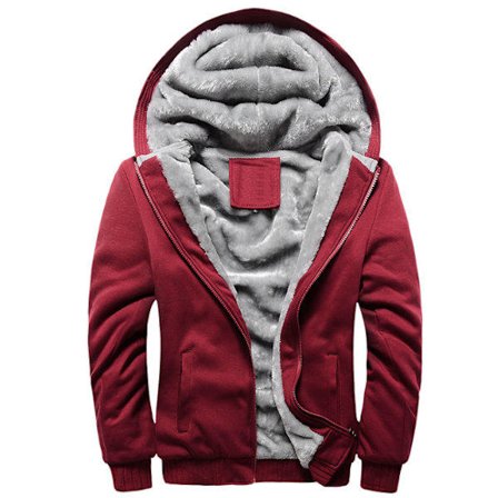 Herrtröja Varm Fleecefodrad Sweatshirt Jacka Vinter Gym Fleece Hoodie Full Zip Varm Tjock Blazer röd L