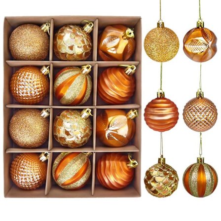 12-pack julgranskulor i guld, plast, krossäkra julgranskulor (6 cm/2,36 tum)